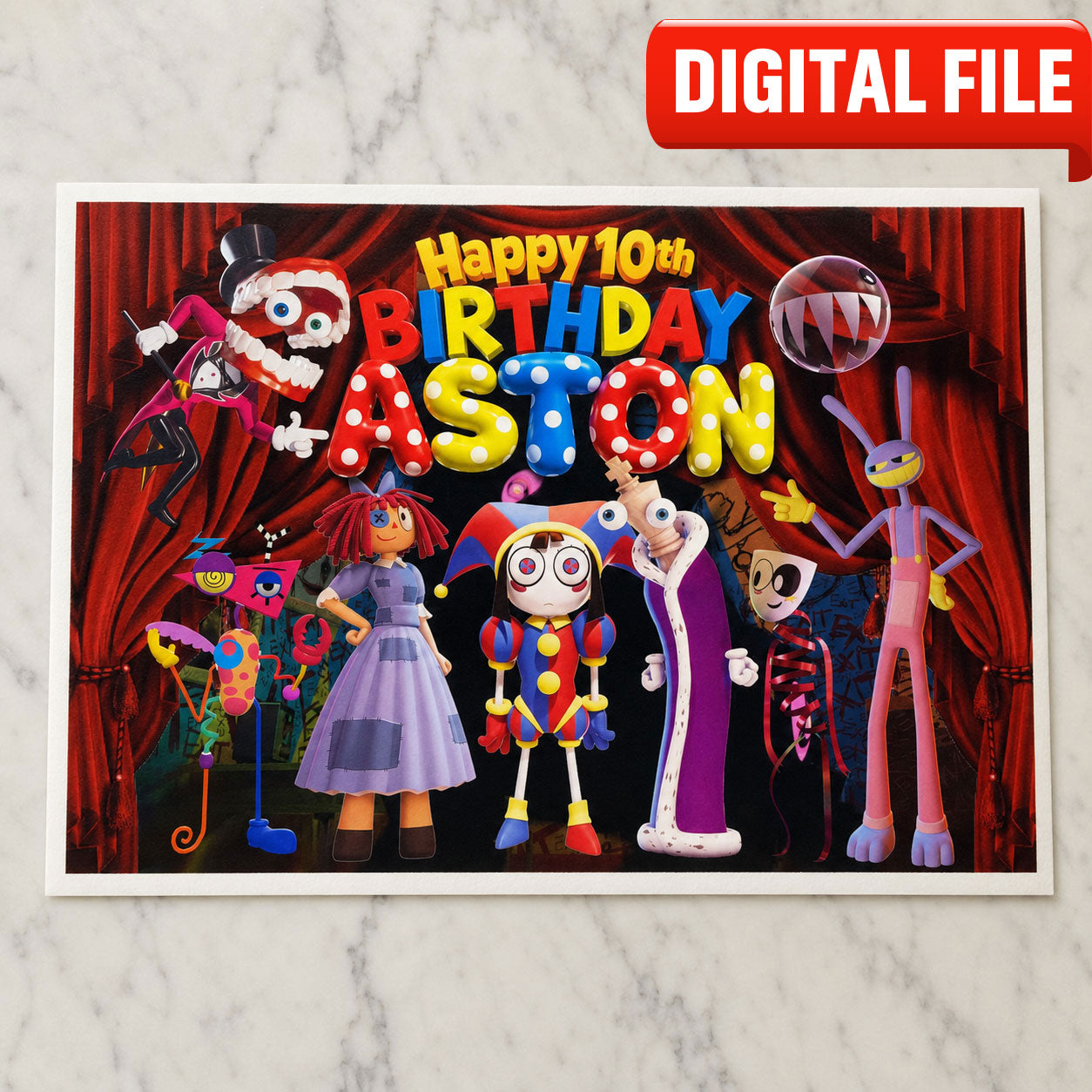 Amazing Digital Circus edible cake topper digital file preview showing printable rectangular layout