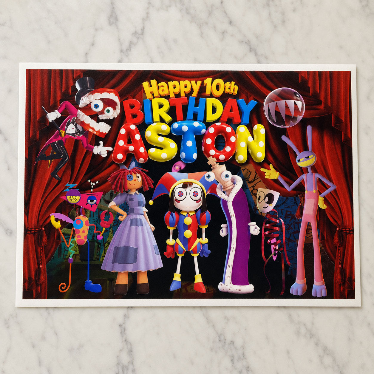 Amazing Digital Circus edible cake topper printed sheet preview showing the rectangular sugar sheet design