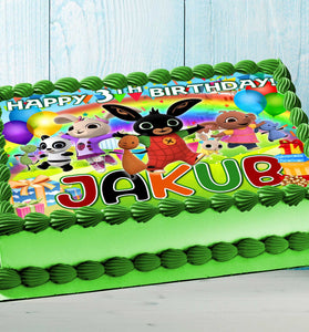 Bunny Bing Birthday Themed Edible Cake Topper - Rectangular Design - Wafer Paper, Sugar Sheet, Chocotransfer