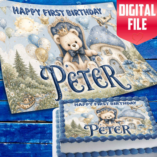 1st Birthday Edible cake topper digital file – custom name and age for birthday cake