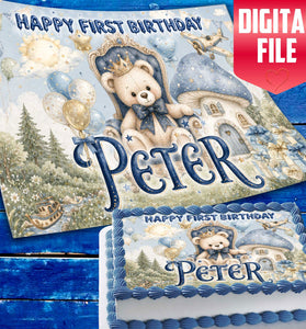 1st Birthday Edible cake topper digital file – custom name and age for birthday cake