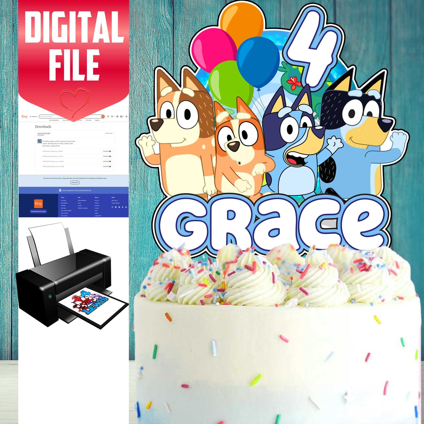 Personalisierter Bluey-Kuchenaufsatz – die perfekte Ergänzung für Ihre Bluey-Mottoparty!