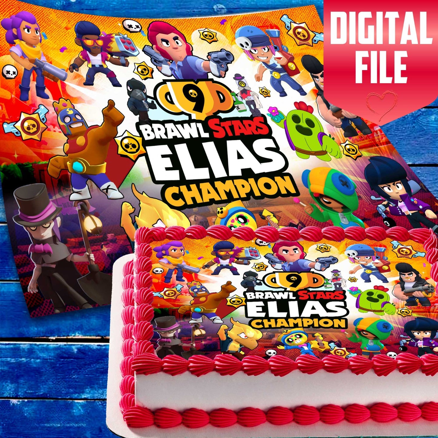 Brawl Stars birthday edible image alternate preview with bold character-style party artwork