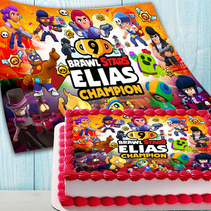 Brawl Stars birthday cake topper digital file preview with personalized gamer party design