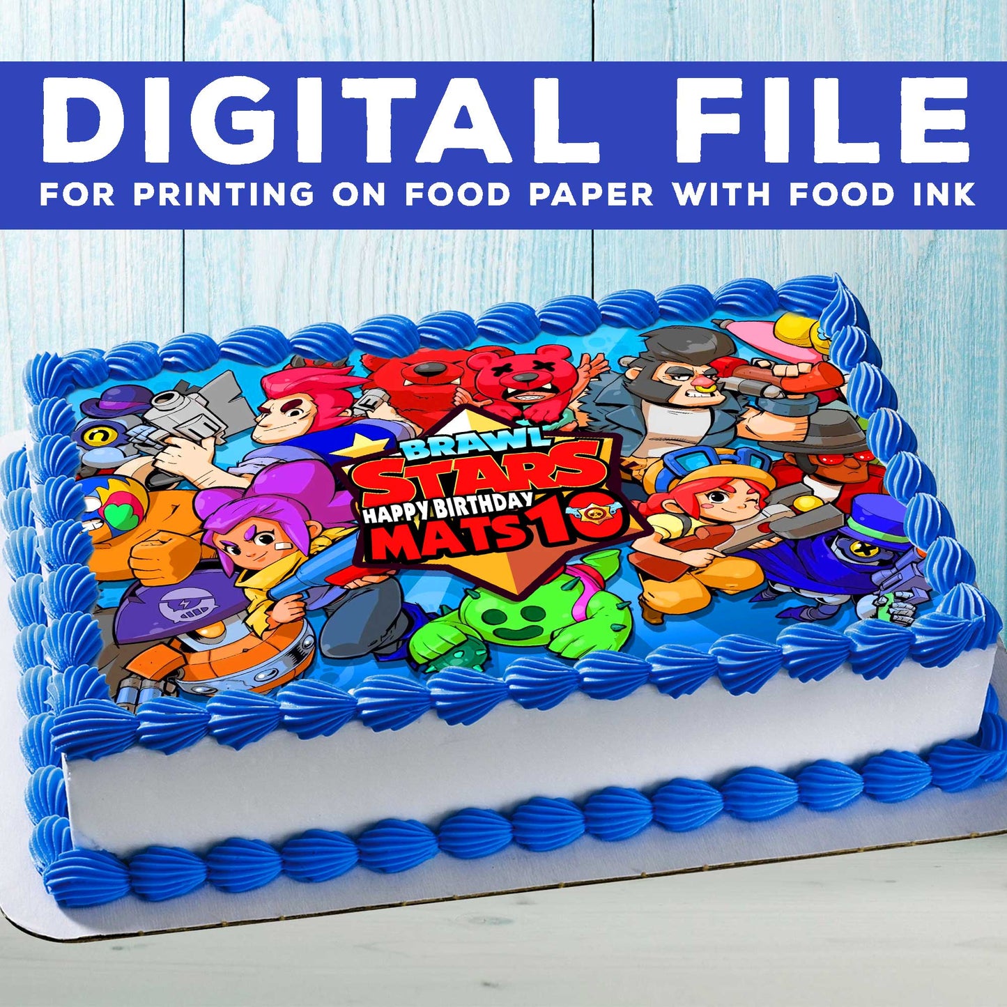 Brawl Stars Birthday Themed Edible Cake Topper - Rectangular Design - Wafer Paper, Sugar Sheet, Chocotransfer