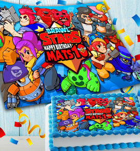 Brawl Stars Birthday Themed Edible Cake Topper - Rectangular Design - Wafer Paper, Sugar Sheet, Chocotransfer
