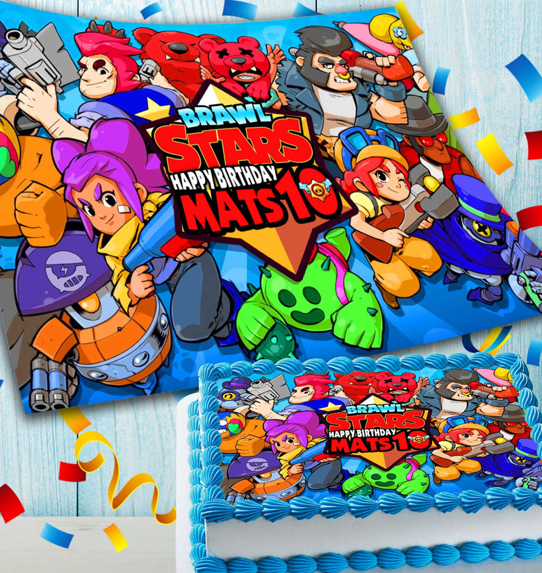 Brawl Stars Birthday Themed Edible Cake Topper - Rectangular Design - Wafer Paper, Sugar Sheet, Chocotransfer