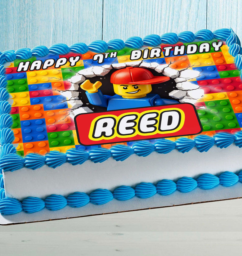 Building Blocks Birthday Cake Topper – Personalized Edible Image with Name & Age