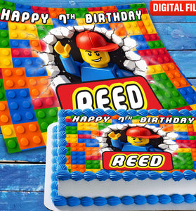 Building Blocks Birthday cake topper digital file – custom name and age for birthday cake