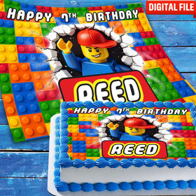 Building Blocks Birthday cake topper digital file – custom name and age for birthday cake