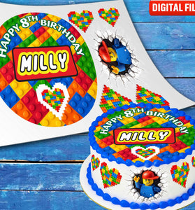 Building Blocks cake topper digital file – custom name and age for birthday cake