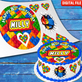 Building Blocks cake topper digital file – custom name and age for birthday cake