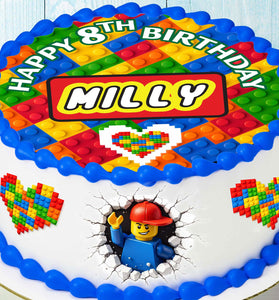 Building blocks edible cake toppers set of 6 precut images on birthday cake