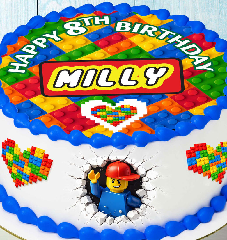 Building blocks edible cake toppers set of 6 precut images on birthday cake