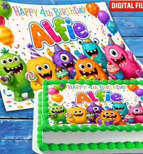 Monsters Birthday cake topper digital file – custom name and age for birthday cake