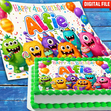 Monsters Birthday cake topper digital file – custom name and age for birthday cake