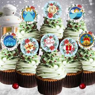 24 Christmas Edible Cupcake Toppers - Precut on Wafer Paper, Sugar Sheet, or without cutting Chocotransfer