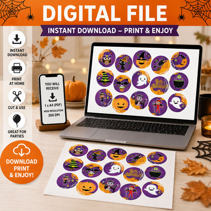 Digital file option for Halloween edible cake toppers, instant download to print at home
