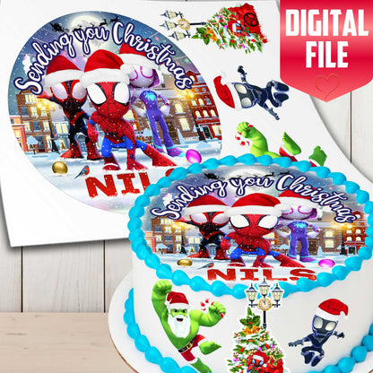 Spidey Christmas Cake Toppers – Set of 4 Precut Edible Wafer, Sugar Sheet or Chocotransfer