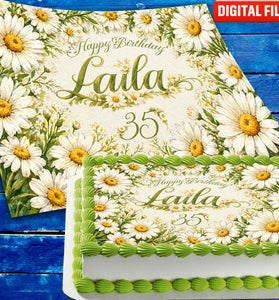 Daisy Edible cake topper digital file – custom name and age for birthday cake