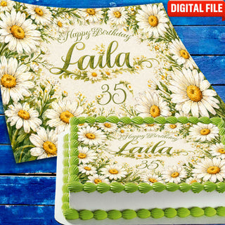 Daisy Edible cake topper digital file – custom name and age for birthday cake