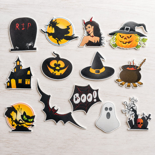 13 Halloween Edible Cupcake Toppers - Precut on Wafer Paper, Sugar Sheet, or without cutting Chocotransfer