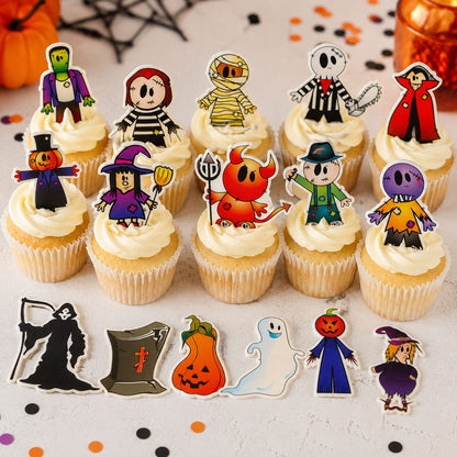 18 essbare Halloween-Cupcake-Topper – vorgeschnitten auf Oblatenpapier, Zuckerfolie oder ohne Schneiden von Chocotransfer