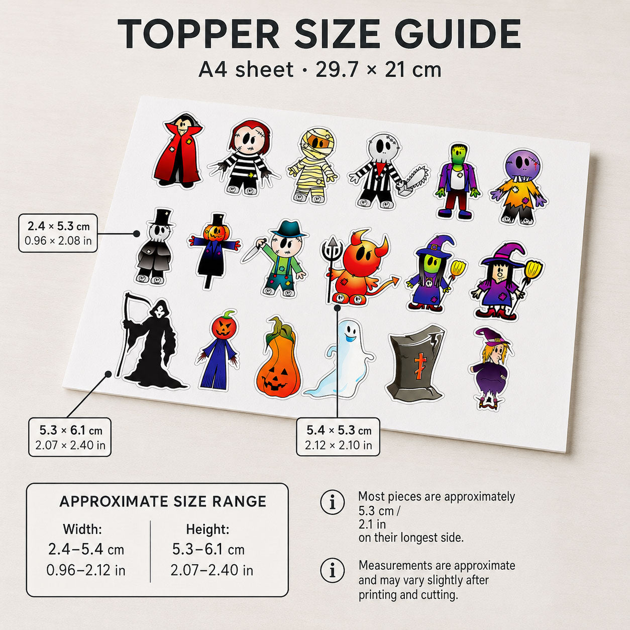 18 essbare Halloween-Cupcake-Topper – vorgeschnitten auf Oblatenpapier, Zuckerfolie oder ohne Schneiden von Chocotransfer