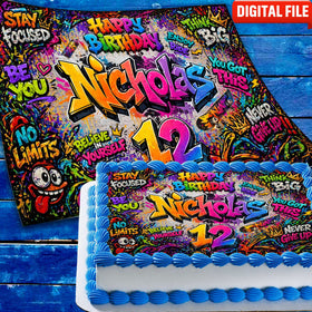 Graffiti Birthday Edible cake topper digital file – custom name and age for birthday cake