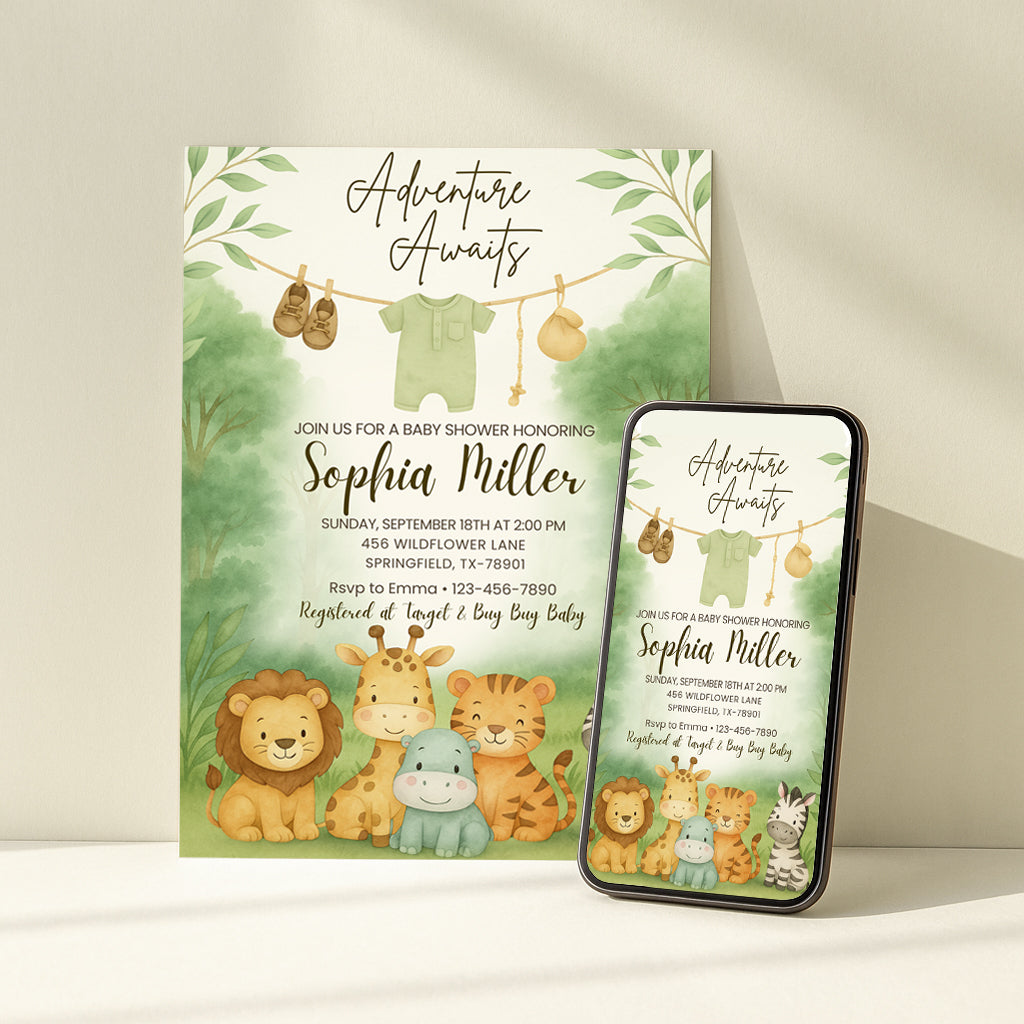 jungle baby shower invite phone  and print mockup