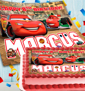 Lightning McQueen Cars Birthday Themed Edible Cake Topper - Rectangular Design - Wafer Paper, Sugar Sheet, Chocotransfer