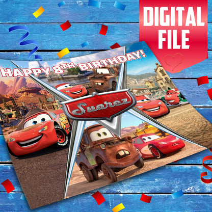 Lightning McQueen Cars Birthday Themed Edible Cake Topper - Rectangular Design - Wafer Paper, Sugar Sheet, Chocotransfer