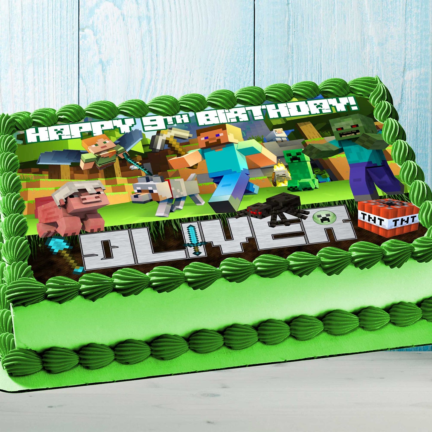 Minecraft Birthday Themed Edible Cake Topper - Rectangular Design - Wafer Paper, Sugar Sheet, Chocotransfer