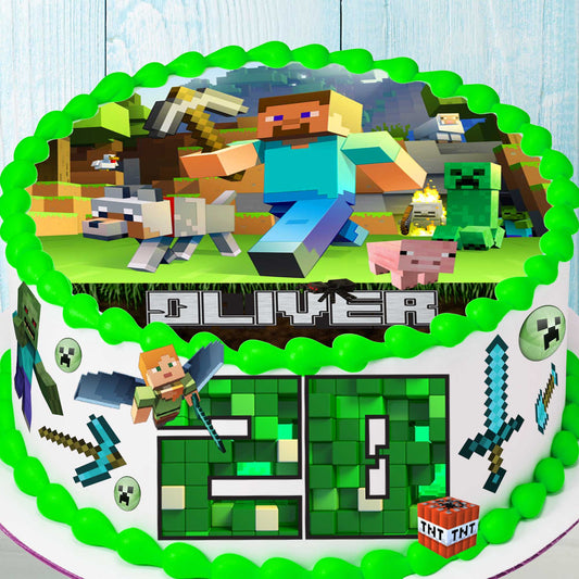 Collection of 10 Pre-cut Minecraft Edible Cake Toppers: Choose from Wafer Paper, Sugar Sheet, or Uncut Chocotransfer Options