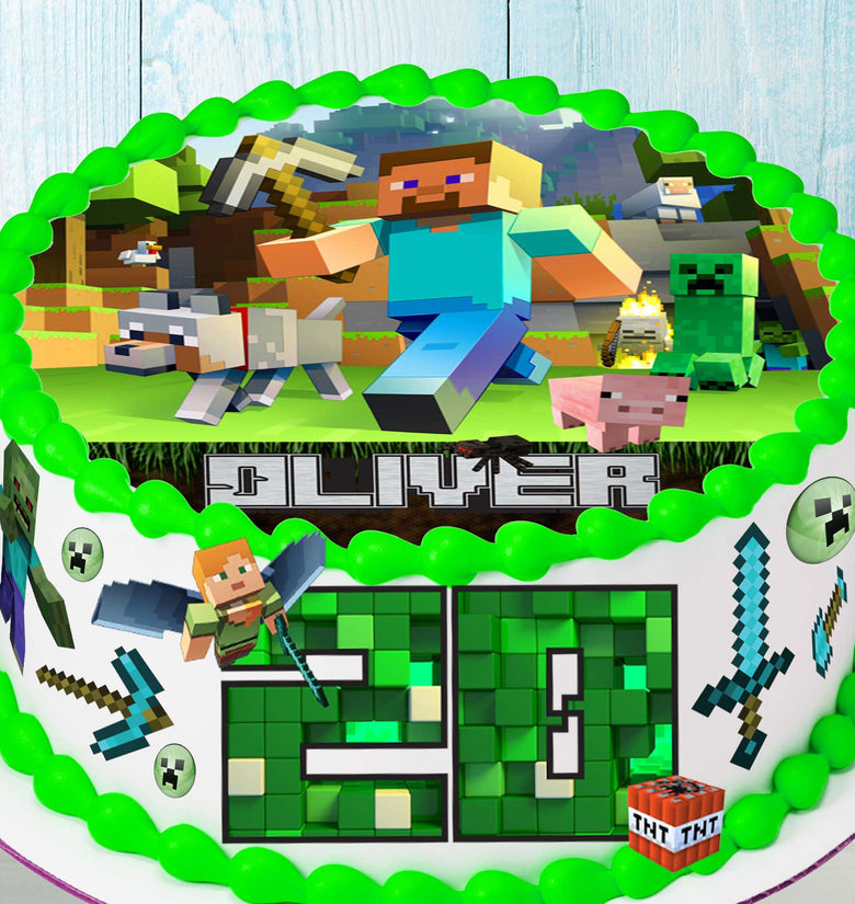 Collection of 10 Pre-cut Minecraft Edible Cake Toppers: Choose from Wafer Paper, Sugar Sheet, or Uncut Chocotransfer Options