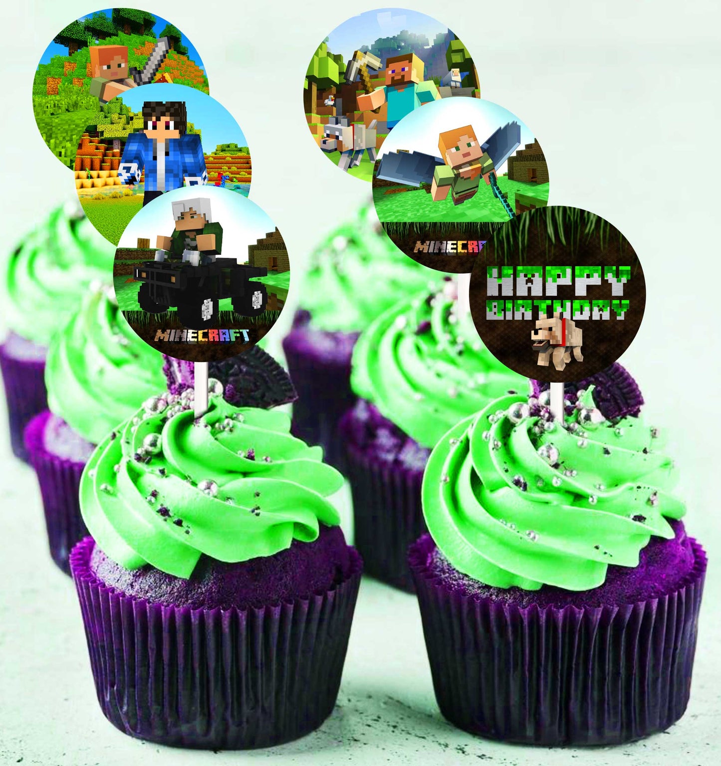 Minecraft Edible Cupcake Toppers - 24 Pre-Cut Pieces on Wafer Paper, Sugar Sheet, or without cutting Chocotransfer