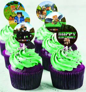 Minecraft Edible Cupcake Toppers - 24 Pre-Cut Pieces on Wafer Paper, Sugar Sheet, or without cutting Chocotransfer