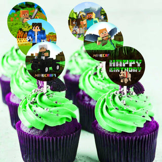 Minecraft Edible Cupcake Toppers - 24 Pre-Cut Pieces on Wafer Paper, Sugar Sheet, or without cutting Chocotransfer