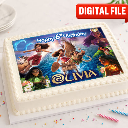 Moana birthday edible cake topper alternate cake display with personalized design