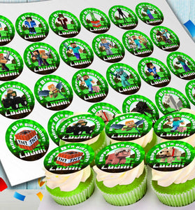 Edible Minecraft cupcake toppers with personalization 24 ready-made pieces - on waffle paper, sugar sheet or no-cut Chocotransfer