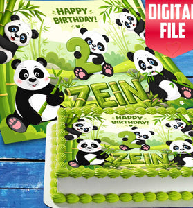 Panda Birthday cake topper digital file preview – custom name and age for birthday cake