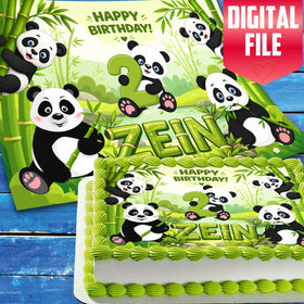 Panda Birthday cake topper digital file preview – custom name and age for birthday cake