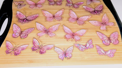 20 Stück holografische Rosen-Schmetterlingsaufkleber – wasserdichte PET-Kristall-Laseraufkleber für Scrapbooking, Basteln, Journaling und Dekoration