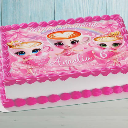Pink Ballerina Coffee Cake Topper – Personalized Edible Birthday Decor for Girls