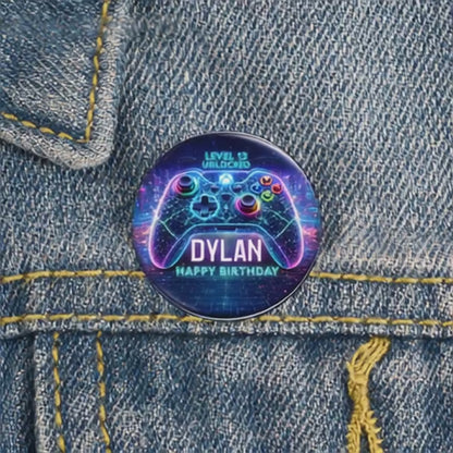 Custom Gaming Birthday Button Pin – Level Unlocked Party Favor