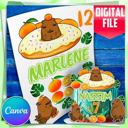 Capybara Edible Cake Toppers Set of 11 – Cute Animal Birthday Cake Decorations – Precut & Ready to Use