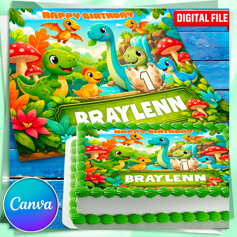 Dinosaur birthday cake topper digital download, editable name and age, A3 printable format