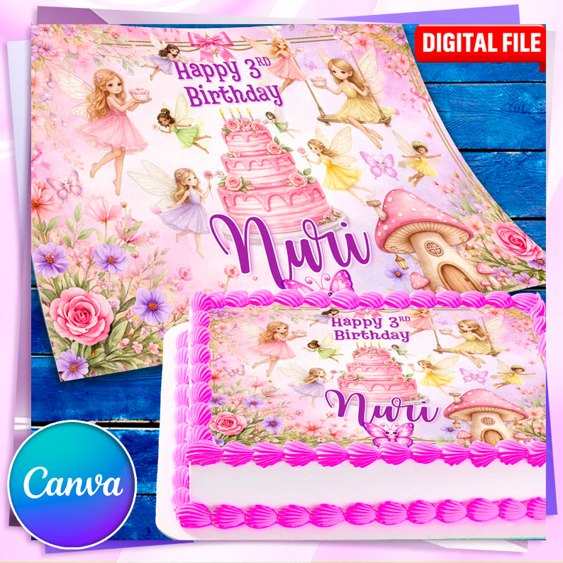Custom fairy cake topper with name ready to place on birthday cake