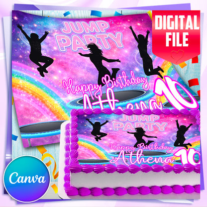 Trampoline jump party cake topper printed on edible wafer paper for kids birthday