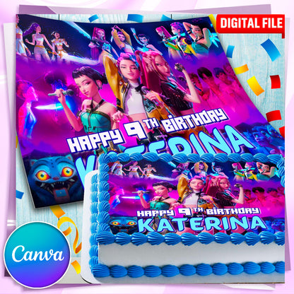 Kpop Idol & Demon Hunters Cake Topper – Edible Birthday Decoration – Anime Style – Wafer, Sugar Sheet, Chocotransfer